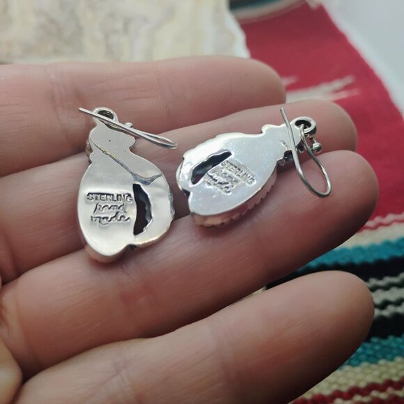 Southwest Sterling Silver Orange Spiny Oyster Dangle Earrings Flower Feather - Picture 4 of 5